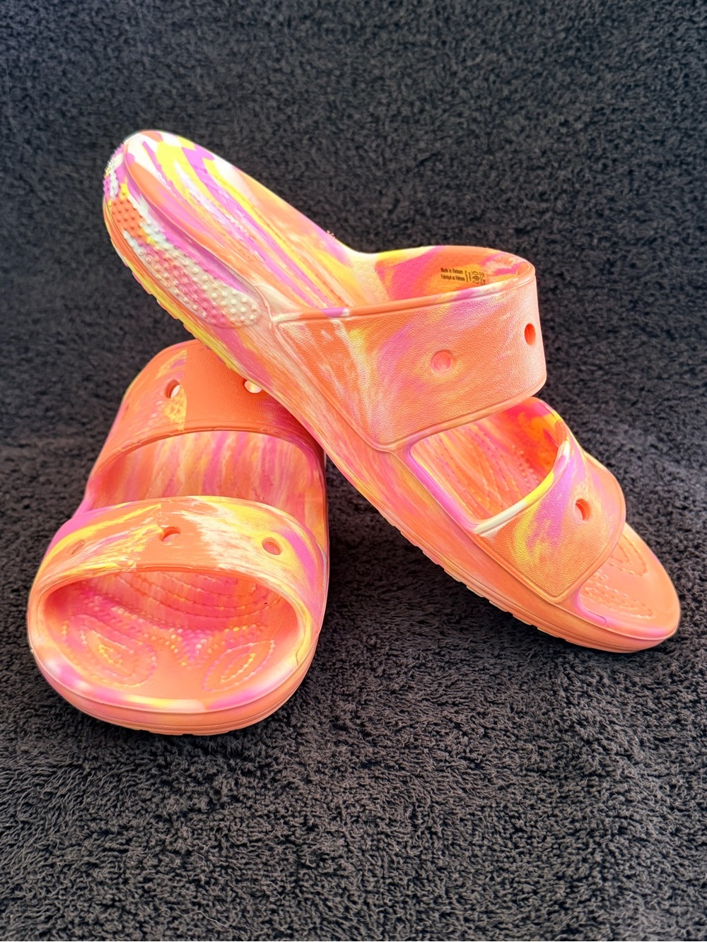 CROCS Marbled Orange Pink Slide Sandals